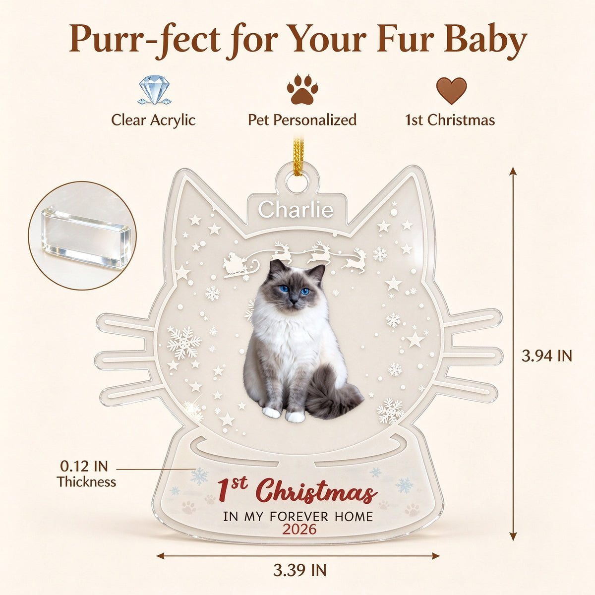 Personalized Cat Photo Christmas Ornament with Name, First Christmas Gift - gift presentation