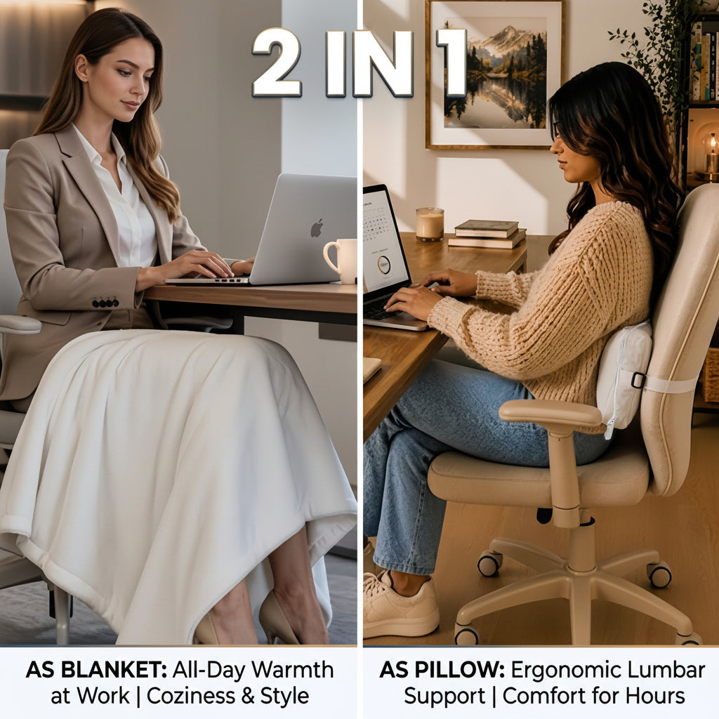 Chic custom 2-in-1 pillow blanket office accessory.