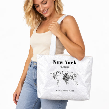 Personalized City Map Tote Bag with Custom City Name - gift and everyday carry scene