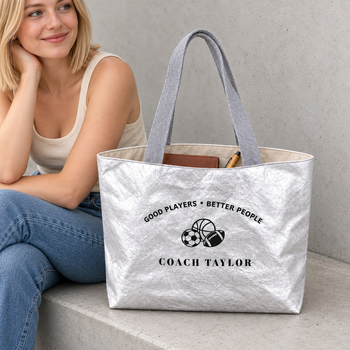 Personalized Coach Tote Bag with Custom Name and Sports Icon - main product view