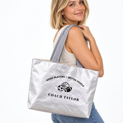 Personalized Coach Tote Bag with Custom Name and Sports Icon - outfit and styling view