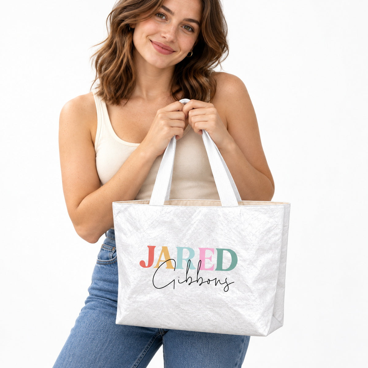 Personalized Colorful First and Last Name Tote Bag - personalization detail view