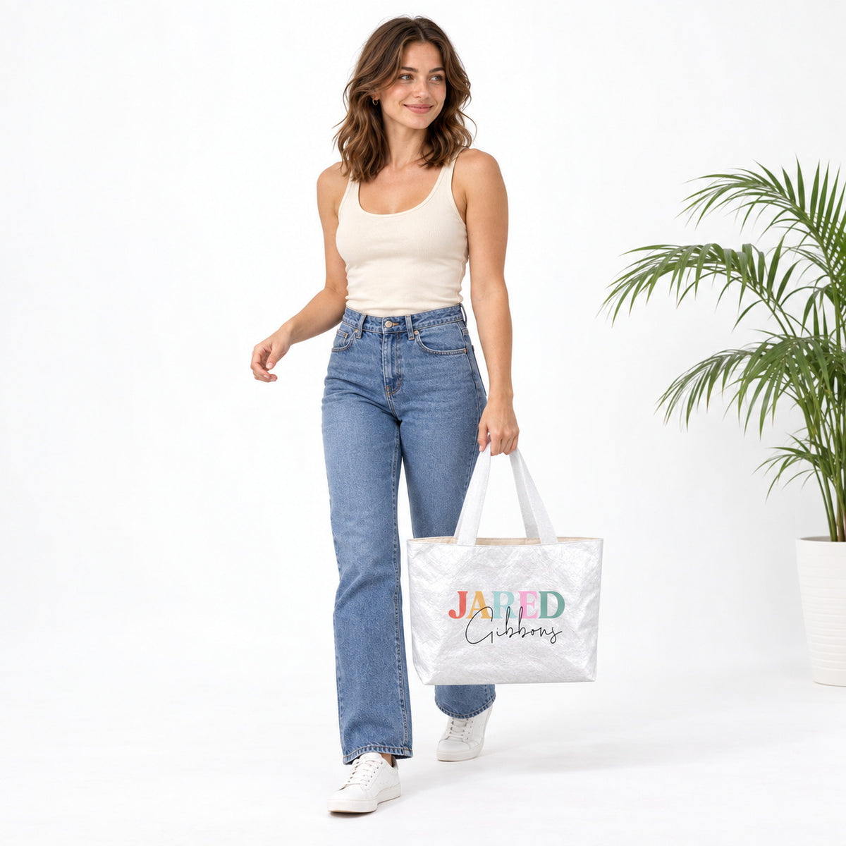 Personalized Colorful First and Last Name Tote Bag - gift and everyday carry scene