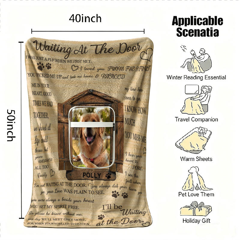Pet photo blanket in its compact folded travel pillow form