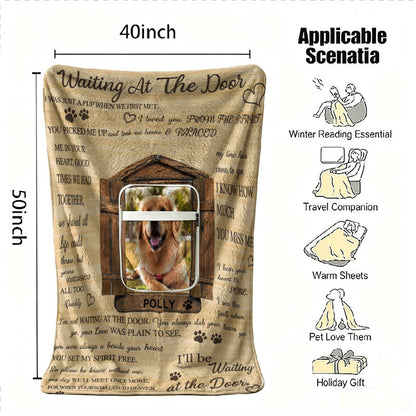Pet photo blanket in its compact folded travel pillow form
