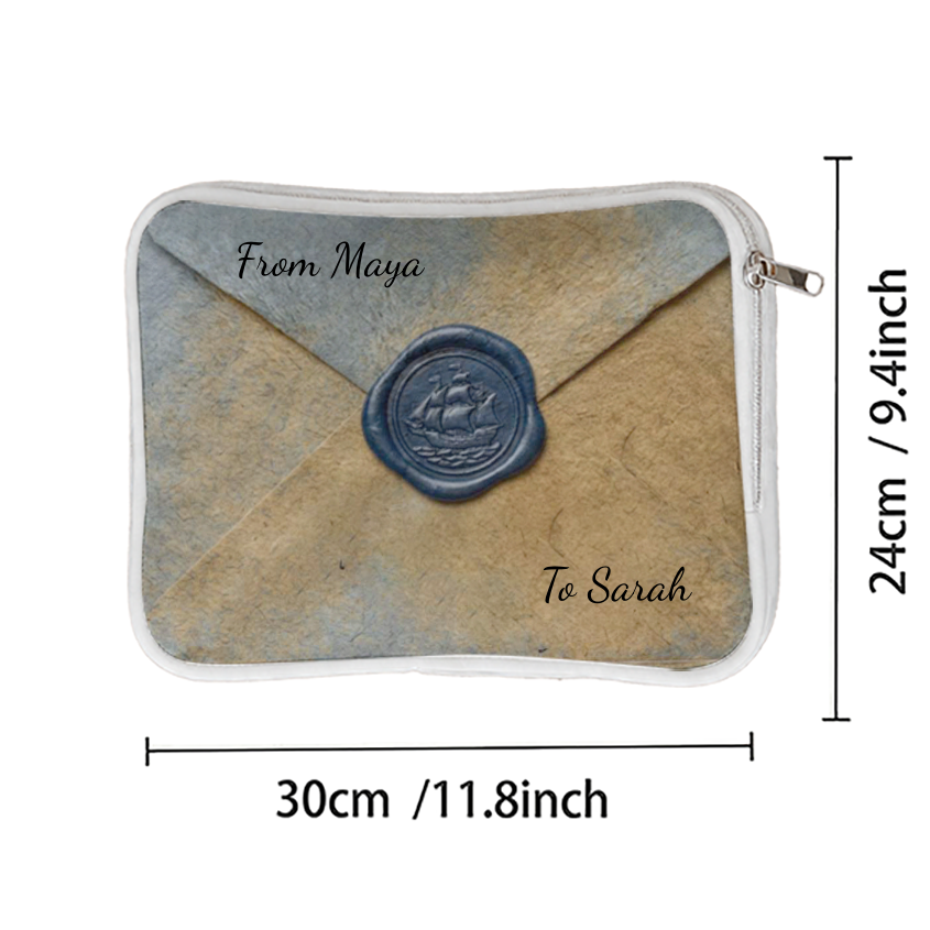 30cm by 24cm dimensions of the envelope travel pillow.