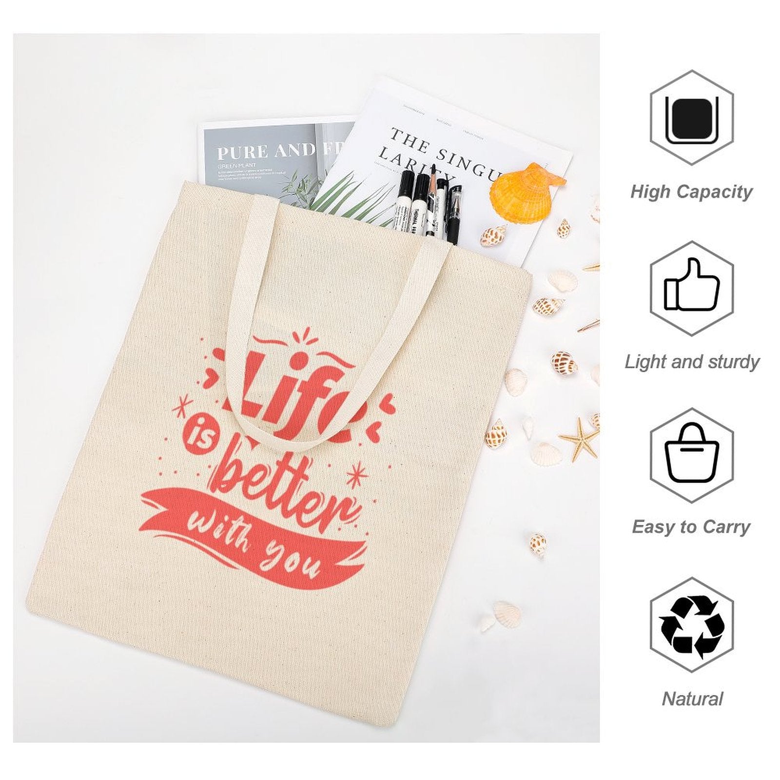 One Side Printed Cotton Tote Bag. Lightweight and High Capacity for Shopping.