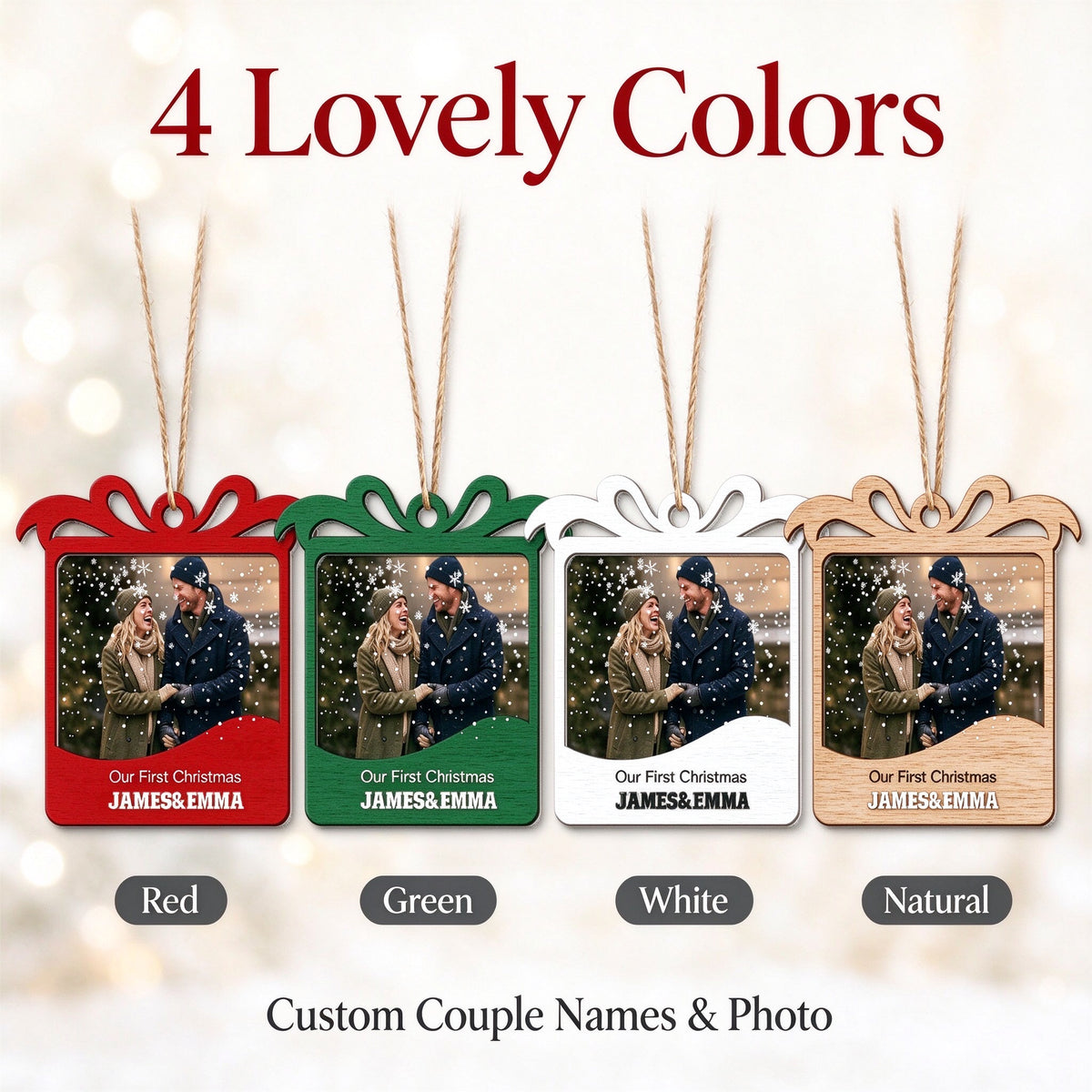 Personalized Couple Photo Christmas Ornament, Our First Christmas Custom Names Gift - custom options or details