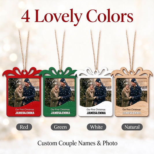 Personalized Couple Photo Christmas Ornament, Our First Christmas Custom Names Gift - custom options or details