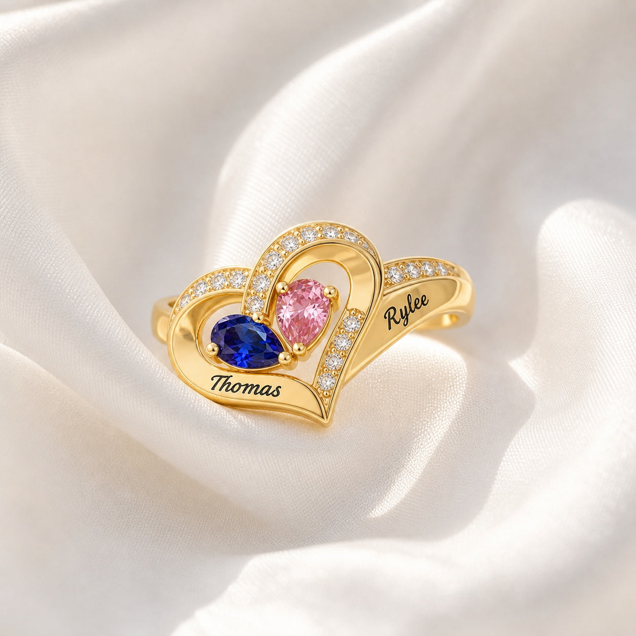 Crown Heart Name Ring detail view custom jewelry