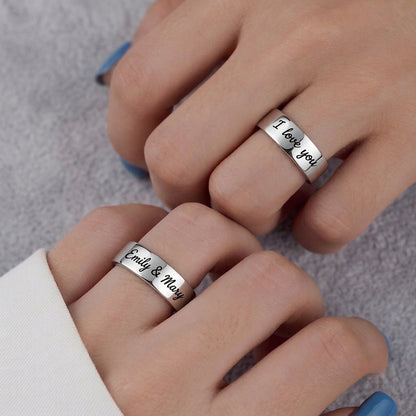 Custom Matching Couple Name Band Ring