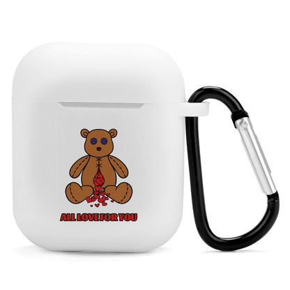 Custom AirPods Case Cover for 1st 2nd Gen with bear graphic and carabiner clip.