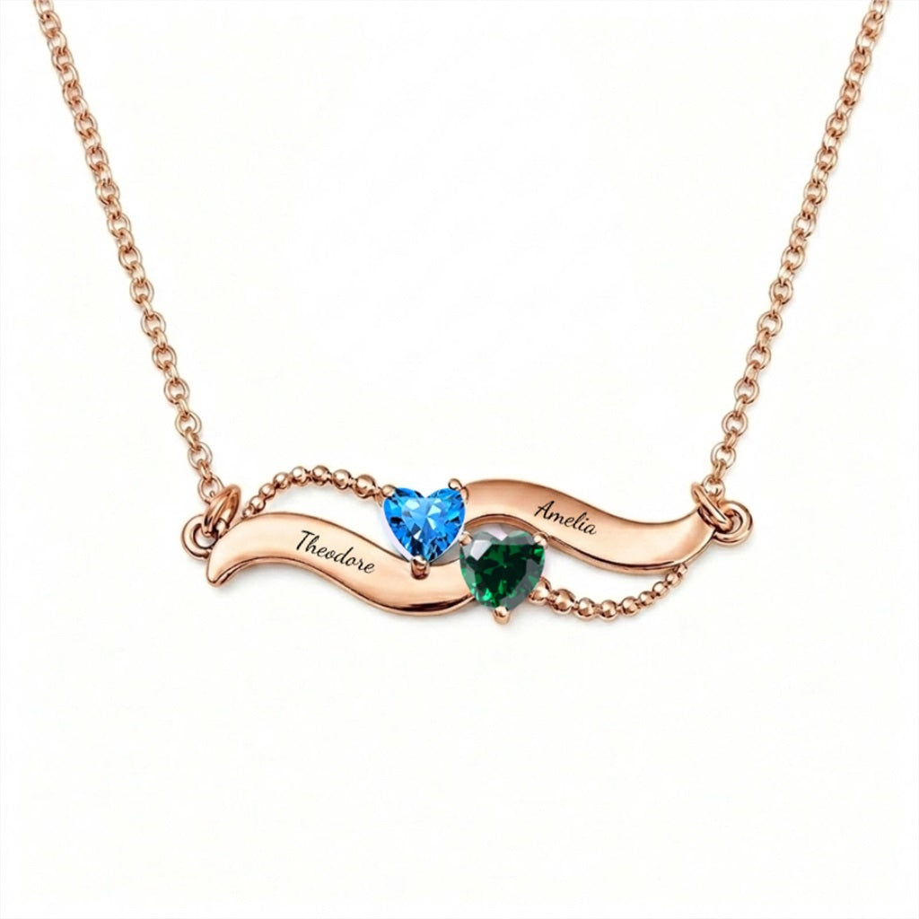 Angel wing birthstone necklace front view