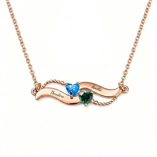 Angel wing birthstone necklace front view