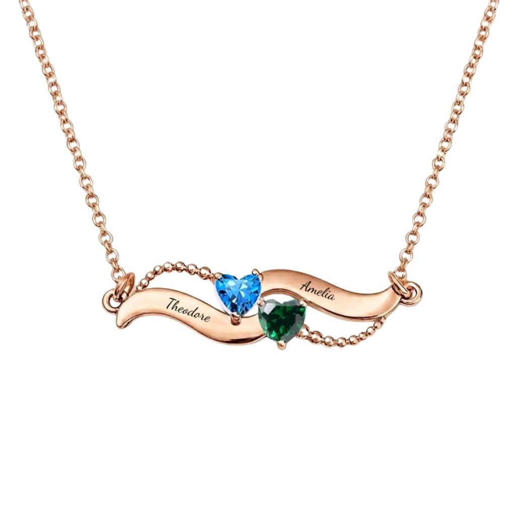 Angel wing birthstone necklace front view