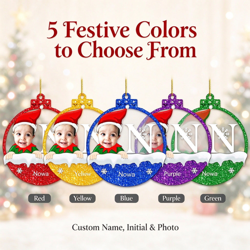 Personalized Baby Photo Christmas Ornament with Initial, Name - size or option details