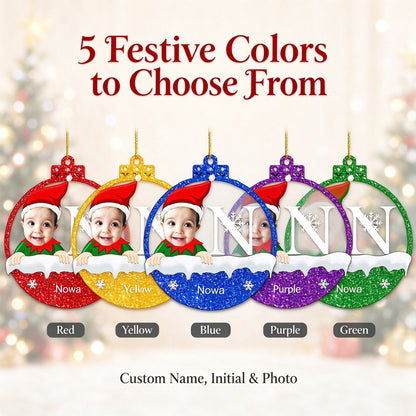 Personalized Baby Photo Christmas Ornament with Initial, Name - size or option details
