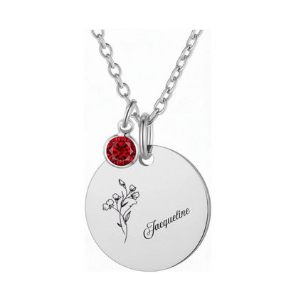 Custom Birth Month Flower Necklace with Name, Personalized Oval Floral Pendant, 925 Sterling Silver Botanical Jewelry, Mother's Day Gift for Mom Grandma Nana