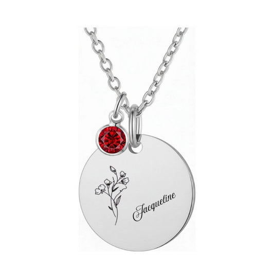 Custom Birth Month Flower Necklace with Name, Personalized Oval Floral Pendant, 925 Sterling Silver Botanical Jewelry, Mother's Day Gift for Mom Grandma Nana