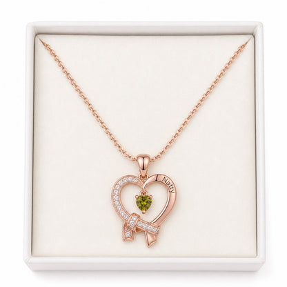 Custom birthstone heart necklace displayed in gift box