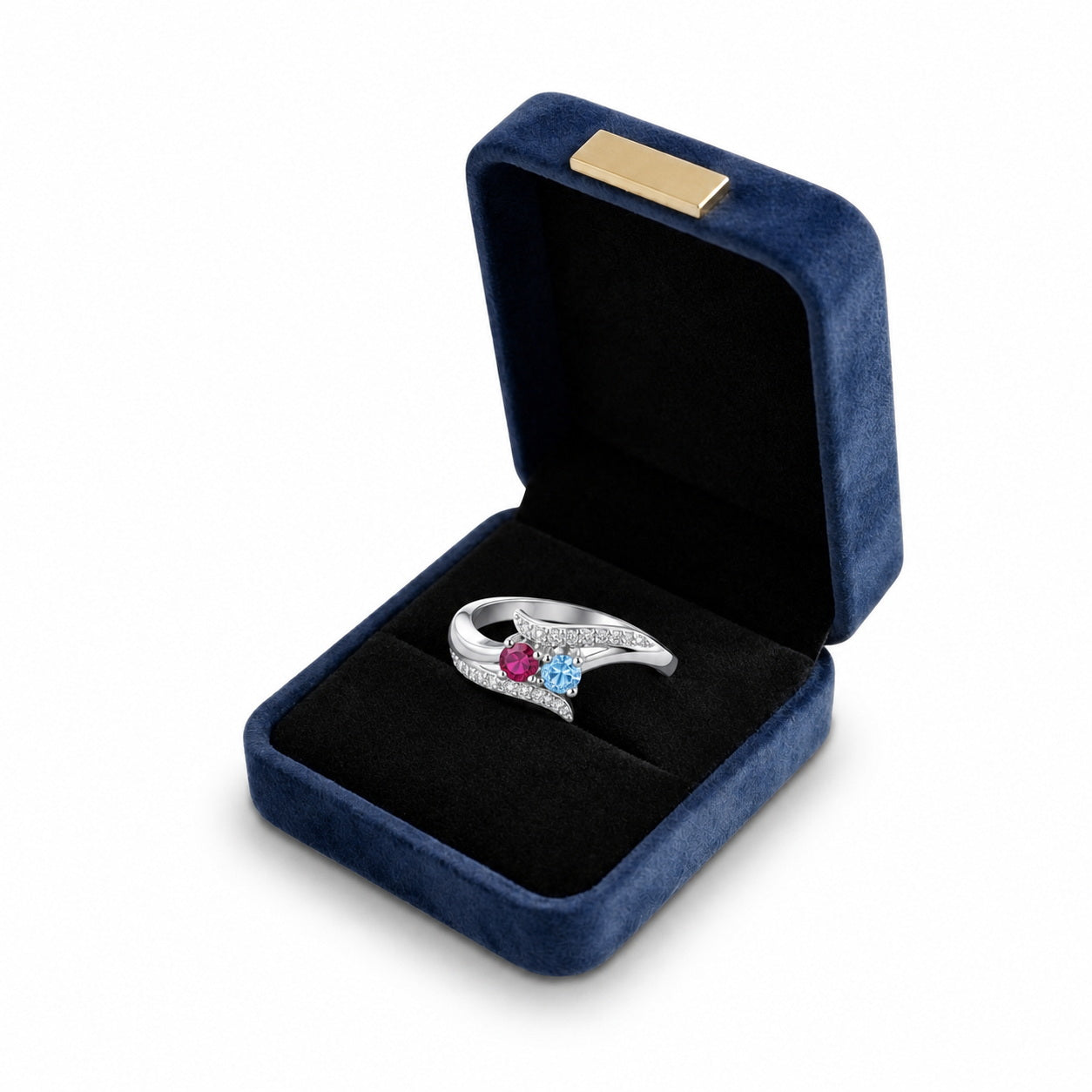Custom Birthstone Name Ring gift box view custom jewelry