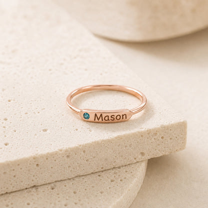 Personalized custom-birthstone-name-ring lifestyle detail fo