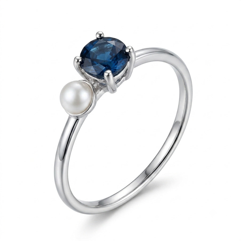 Custom birthstone and pearl personalized open ring main view