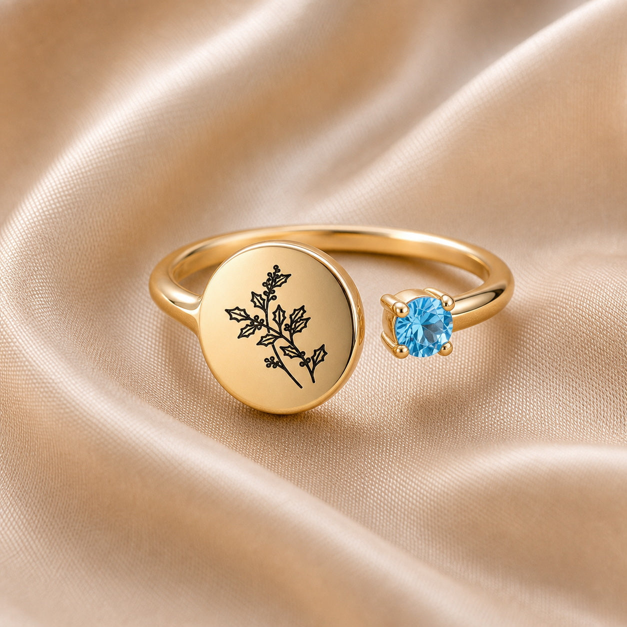 Custom botanical disc ring detail view