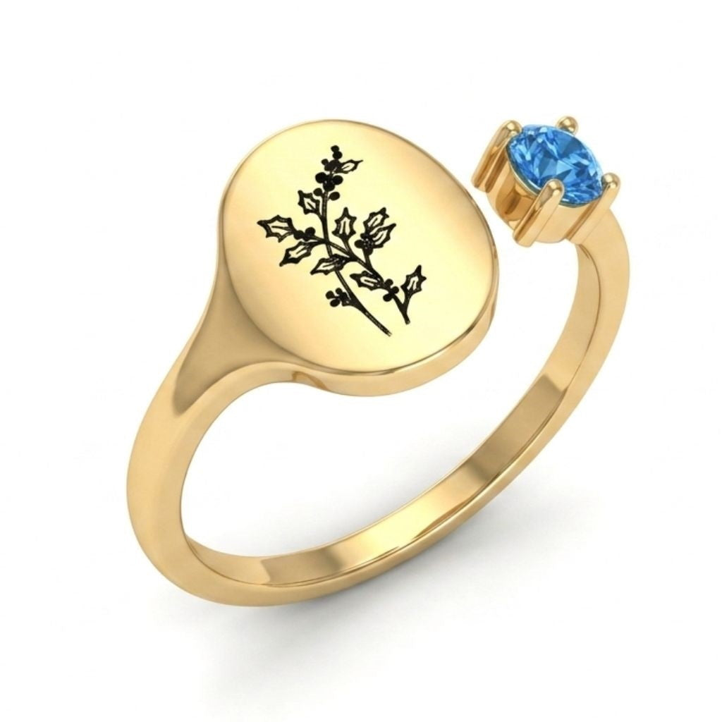Custom botanical disc ring main view