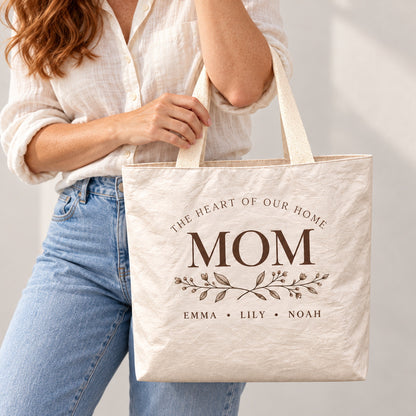 Personalized Botanical MOM Tote Bag with Kids' Names - custom design detail