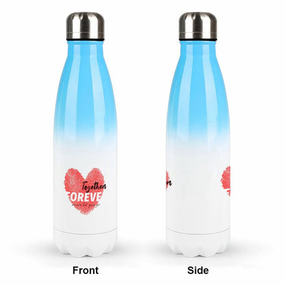 Personalized Water Bottle Front And Side View Together Forever Heart Print.