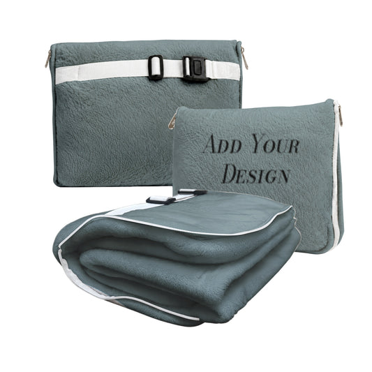 Professional gray travel blanket set with custom logo.