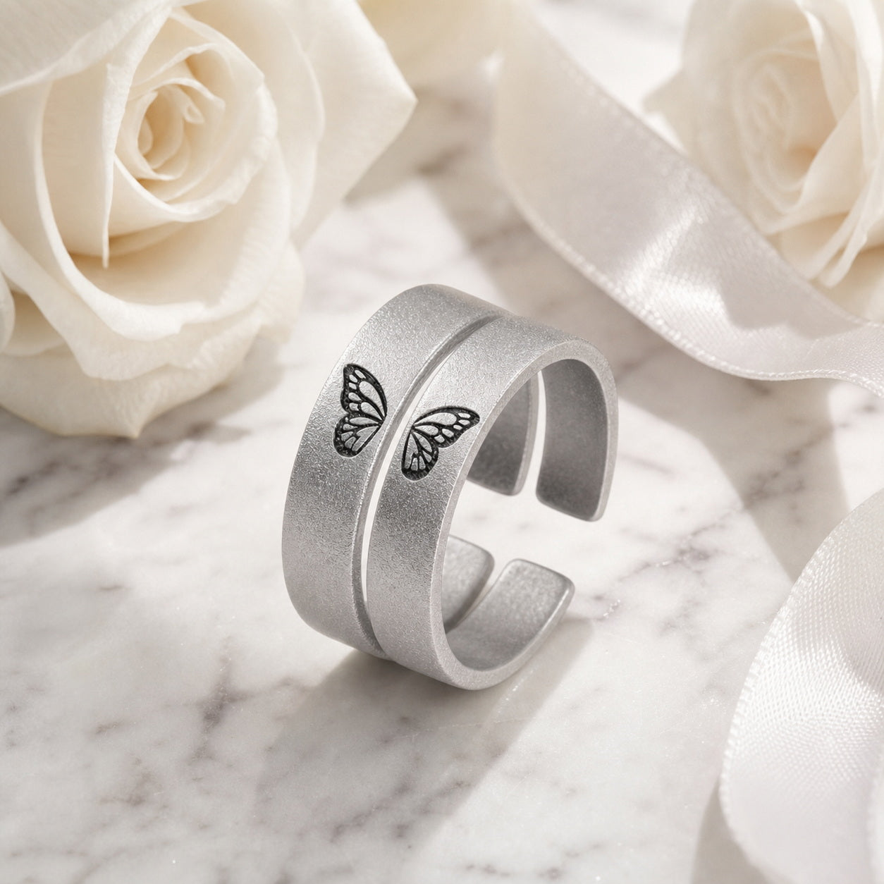 Custom butterfly open band ring side view
