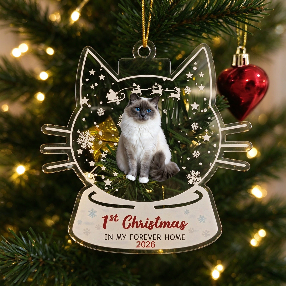 Personalized Cat Photo Christmas Ornament with Name, First Christmas Gift - main product view