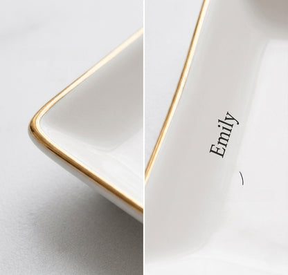 Close-up of custom name and graduation year dish
