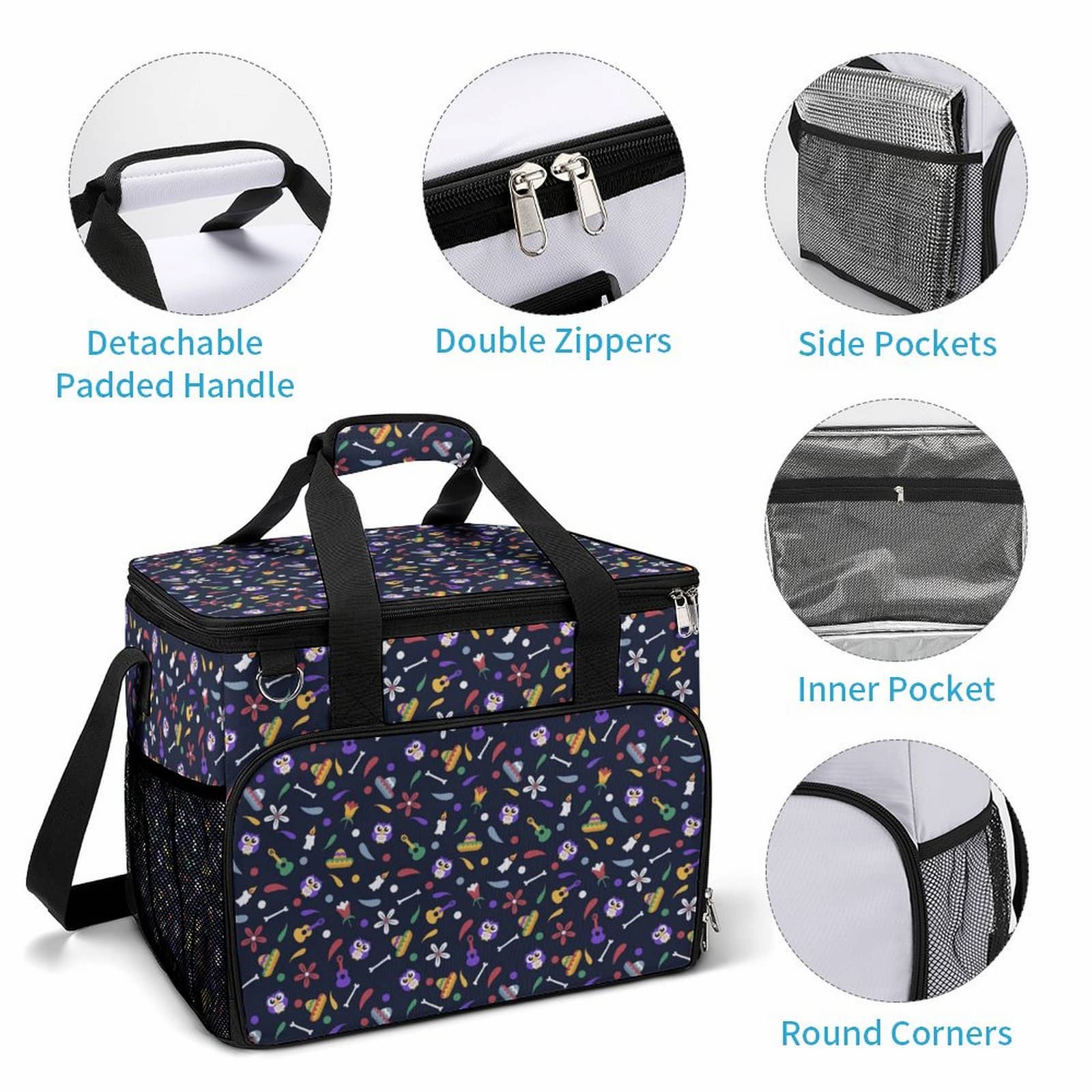 Custom Cooler Bag Adjustable Strap And Handle Details.