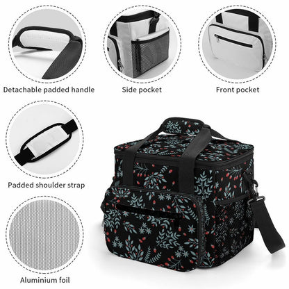 Custom Cooler Bag features: handle, shoulder strap, pockets, and durable PEVA/aluminium foil lining.