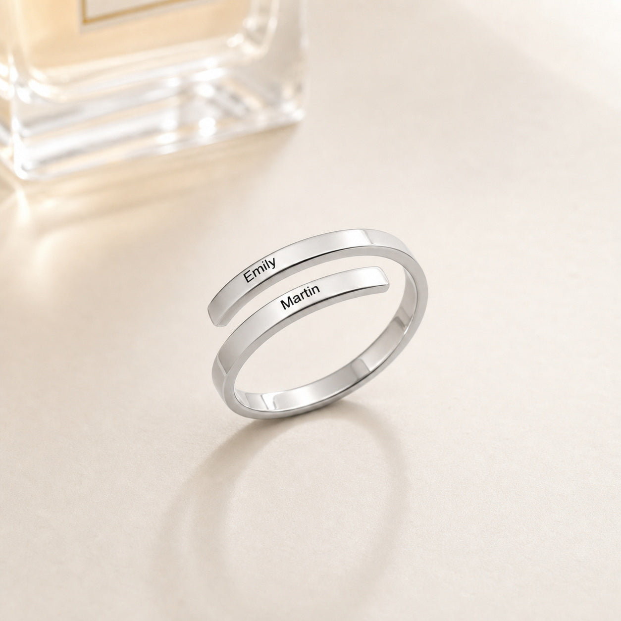 Matching engraved name ring detail for personalized jewelry