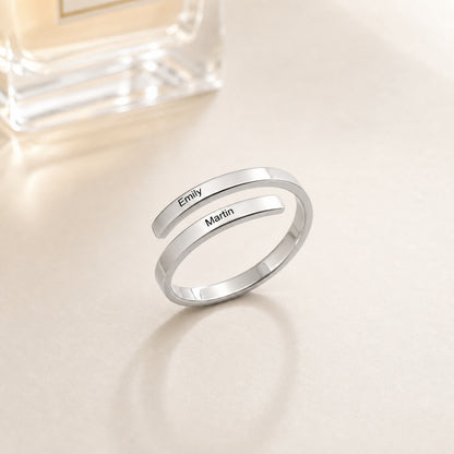 Matching engraved name ring detail for personalized jewelry
