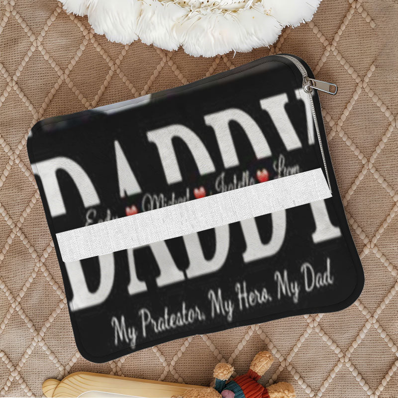 Close up of personalized daddy photo pillow cover