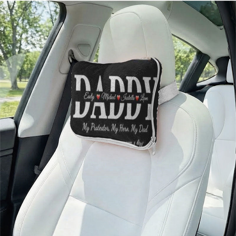 Personalized dad photo travel pillow in car