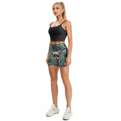 Model wearing custom design women yoga shorts suitable for gym and running.