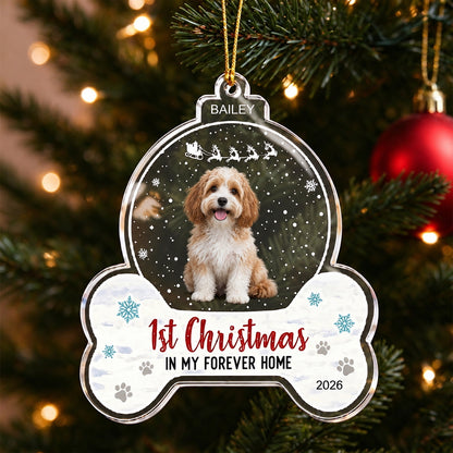 Personalized Dog Photo Christmas Ornament with Name and First Christmas Year - main product view
