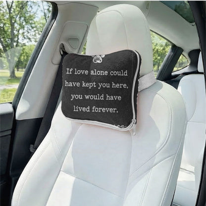 Personalized dog memorial travel pillow in car seat