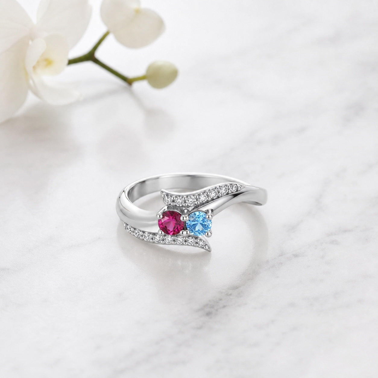 Custom Engraved Birthstone Ring lifestyle view custom jewelr