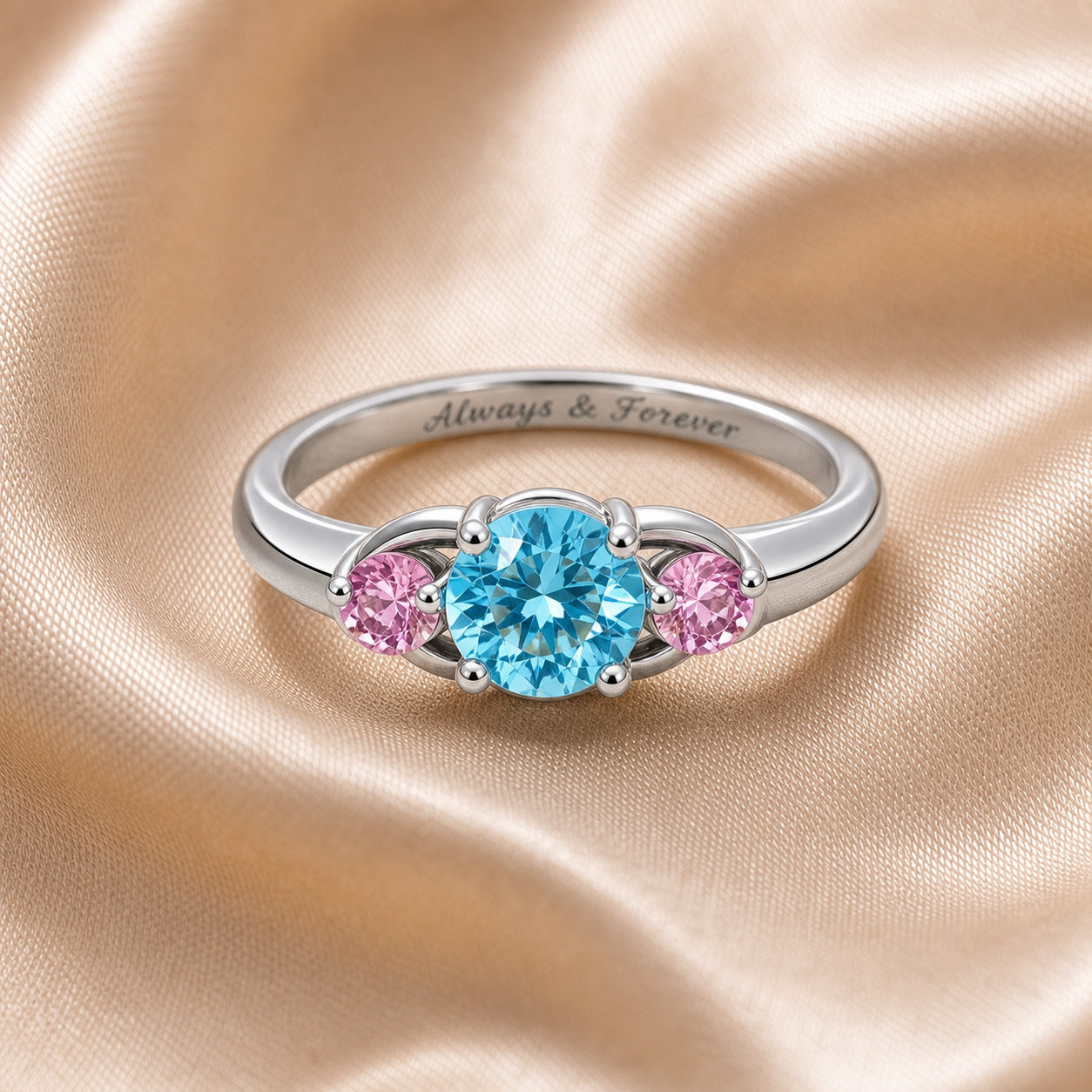 Custom family birthstone ring detail view