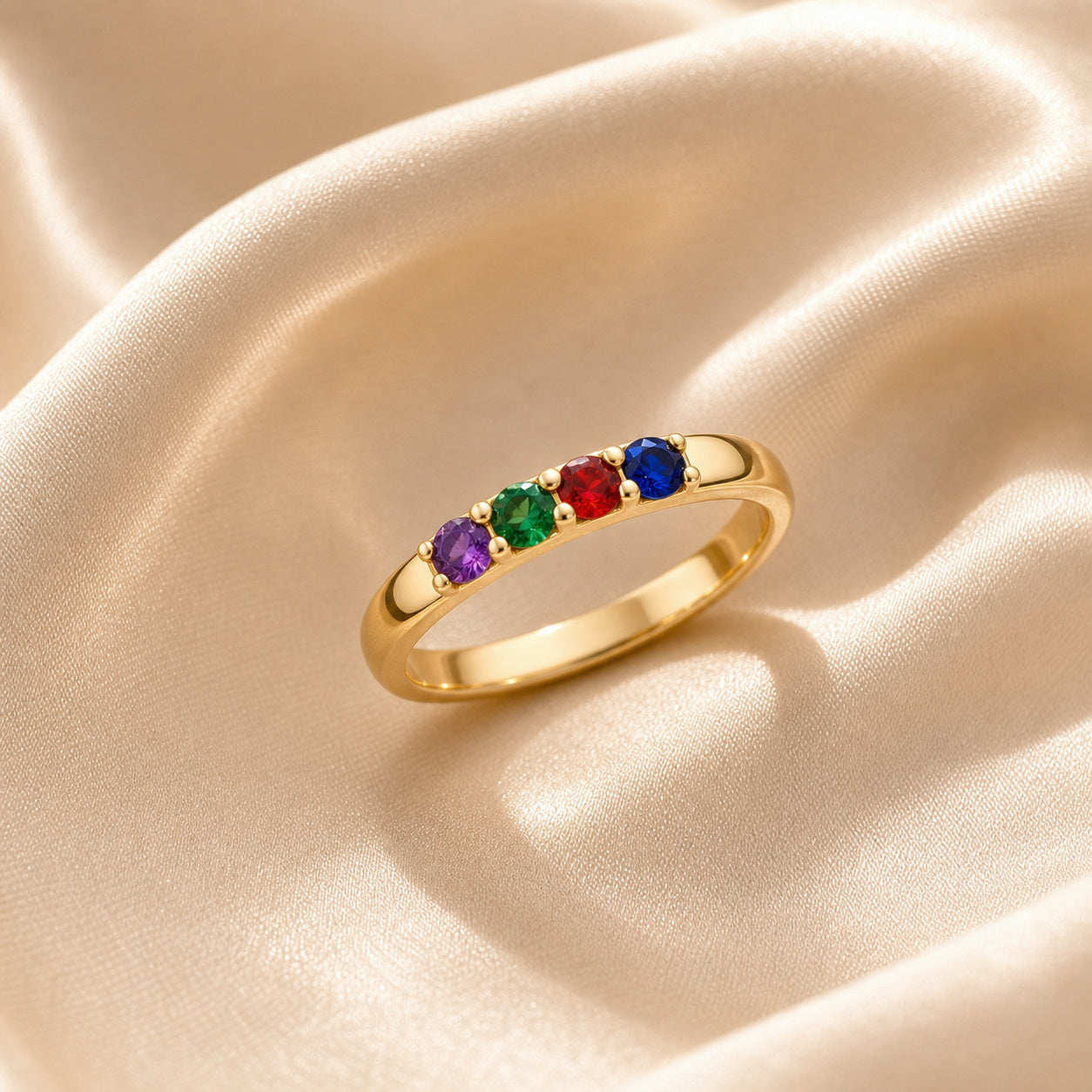 Multiple birthstone ring detail for personalized family jewelry