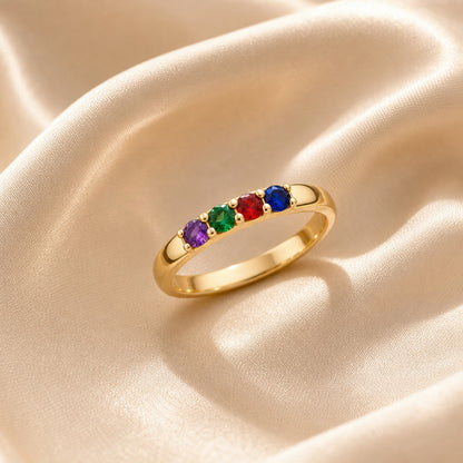 Multiple birthstone ring detail for personalized family jewelry