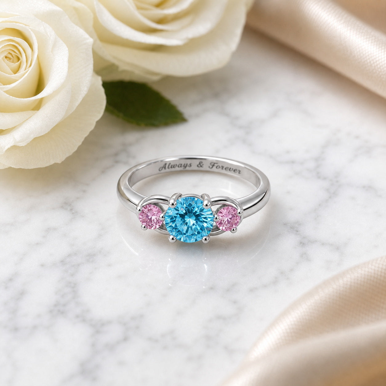 Custom family birthstone ring side view