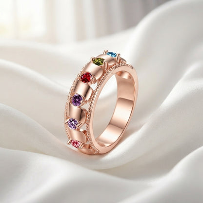 Custom family birthstone name band ring gift display jewelry